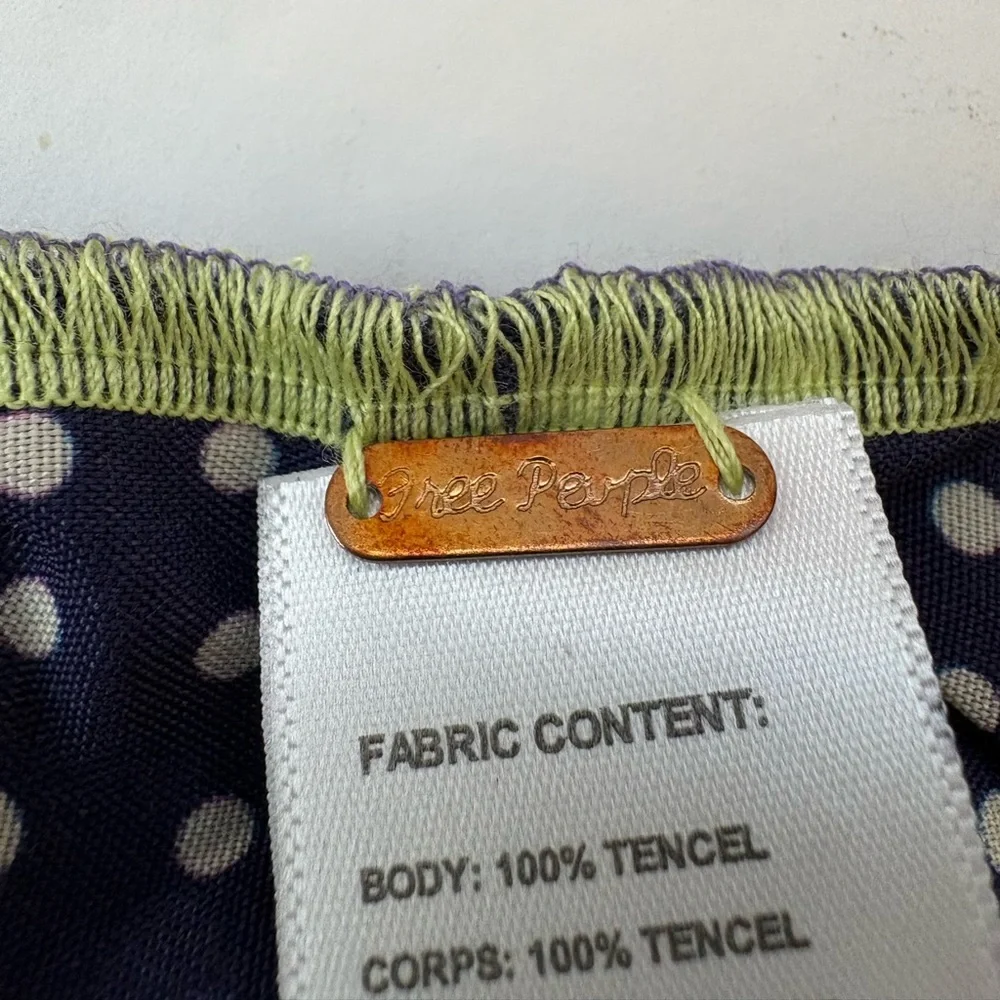 Free People Navy Polka Dot Scarf with White Dots and Green Trim
